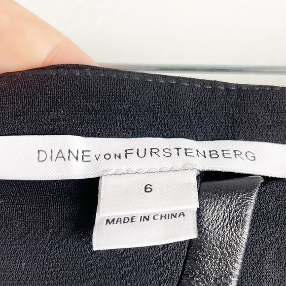 Diane Von Furstenberg Karina Leather Crepe Mini Skirt Black Size 6 Work Business - Picture 4 of 8